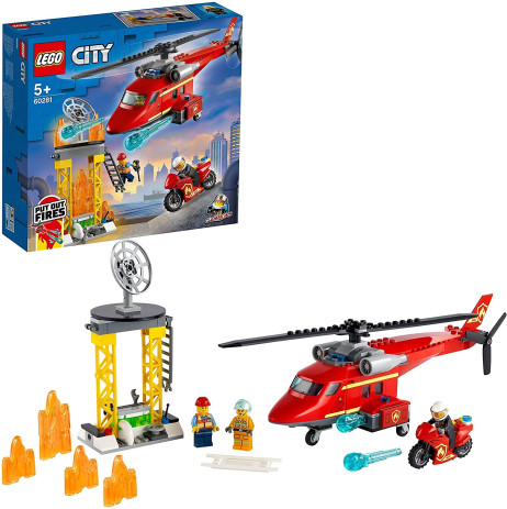 LEGO City Fire Elicottero di Soccorso Antincendio, Playset con Motocicletta e Minifigure di Pompiere e Pilota, 60281