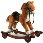 CAVALLO A DONDOLO IN LEGNO E PELOUCHE CON MUSICA E RUOTE 